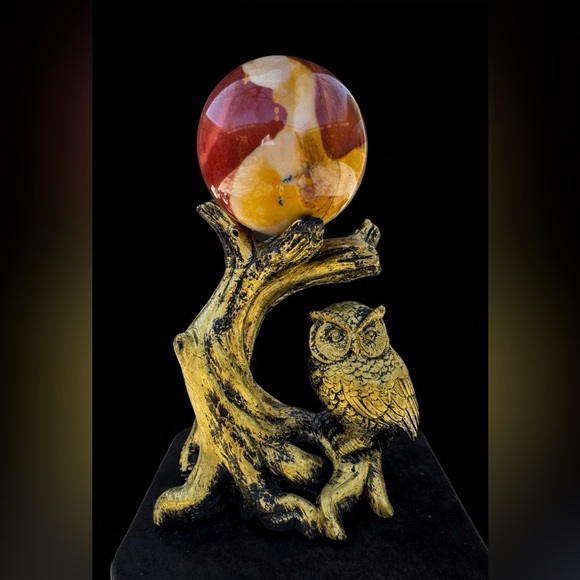 Other - Mookaite sphere and gold colored owl and tree stand.